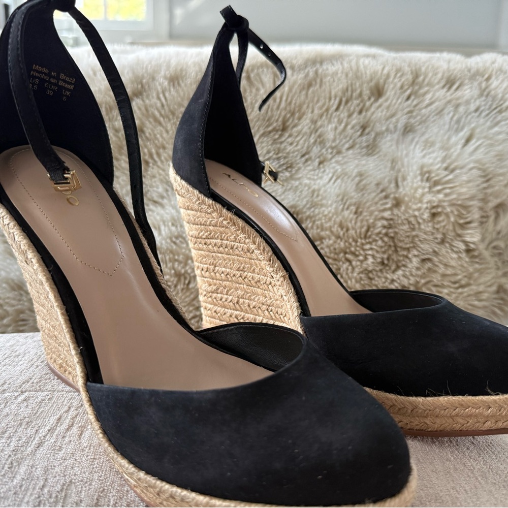 Aldo Black and Tan Wedge Espadrilles